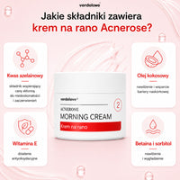 Składniki kremu na rano Acnerose: kwas azelainowy, witamina E, olej kokosowy, betaina i sorbitol